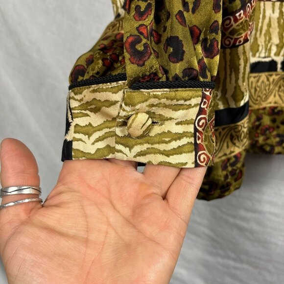 Corey B 100% Silk Animal Mixed Print Blouse Womens 1x‎ Plus Size Safari Office - Picture 4 of 12